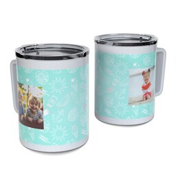 Personalized Coffee Travel Mugs with Teal Summer design
