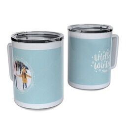 Personalized Coffee Travel Mugs with Winter Skate design