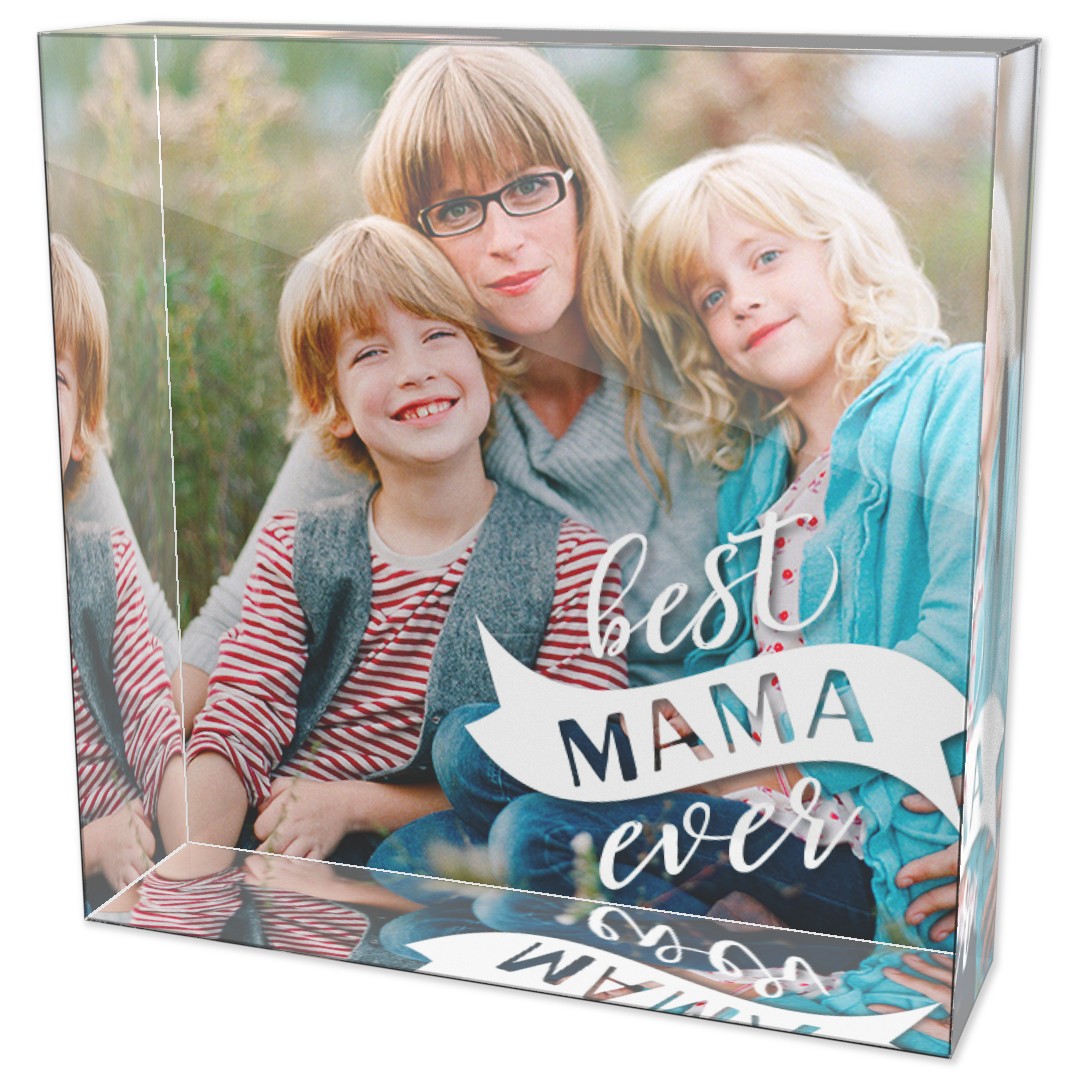 Freestanding Acrylic Photo Block with clear polished edges.