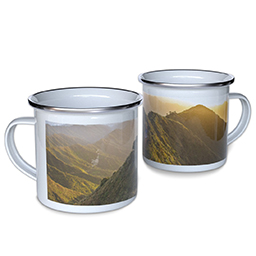 Personalized Enamel Campfire Mugs with Full Photo design