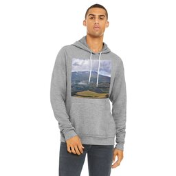 Unisex Sponge Fleece Hoodie - Athletic Heather, Size L with Full Photo design