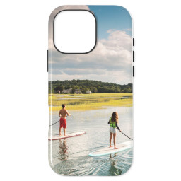 iPhone Tough Cases: A tough iPhone case personalized with a full wrap-around photo of two people paddleboarding.s