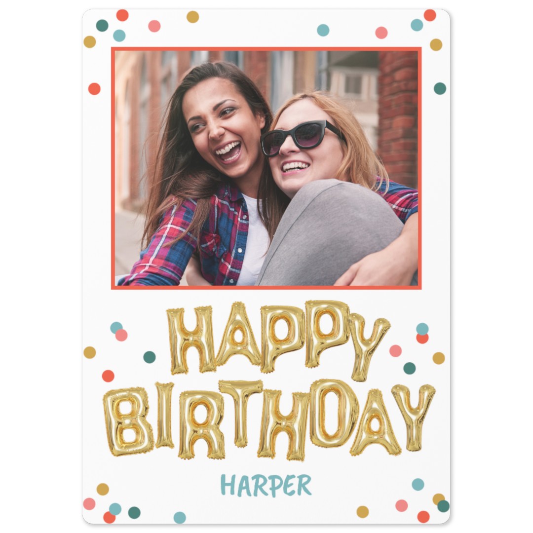 5x7 personalized birthday fridge magnet with a balloon design.
