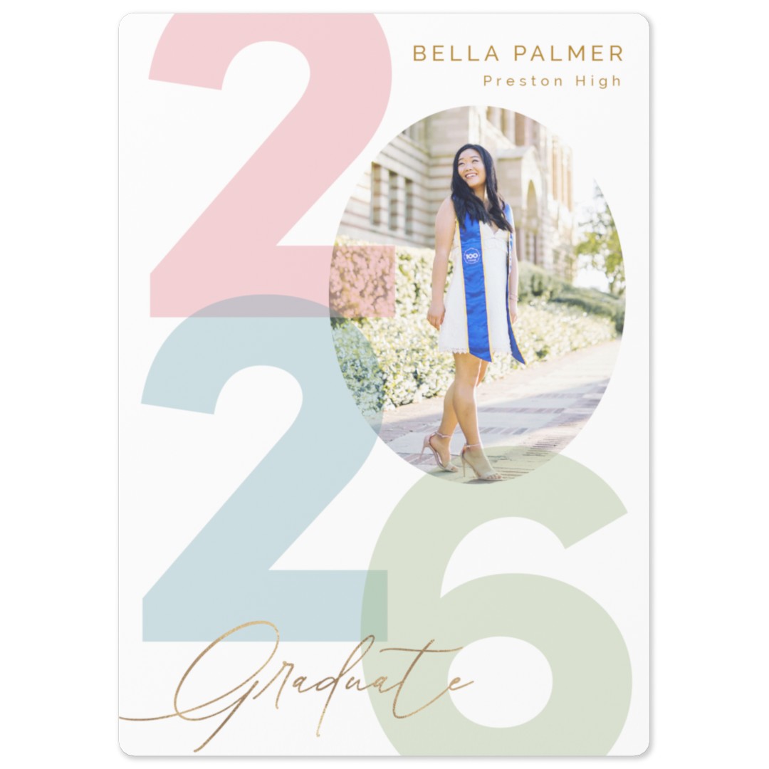 Magnet custom graduation announcement card featuring graduate photo, class of 2026