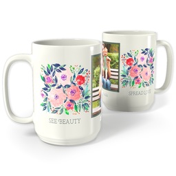 White Photo Mug, 15oz with Beauty & Love design