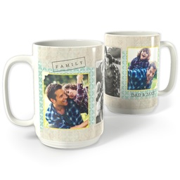White Photo Mug, 15oz with Family Scrapbook design