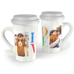Premium Grande Photo Mug with Lid, 16oz with Love Stack Splatter design