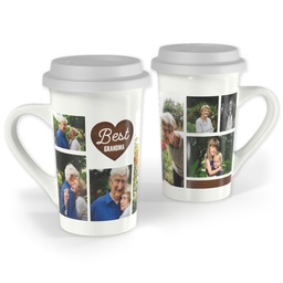 Premium Grande Photo Mug with Lid, 16oz with Best Grandma Heart design