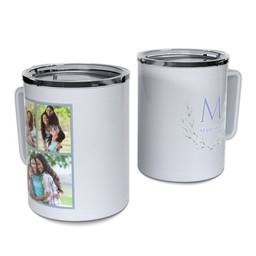 Personalized Coffee Travel Mugs with Botanical Monogram design