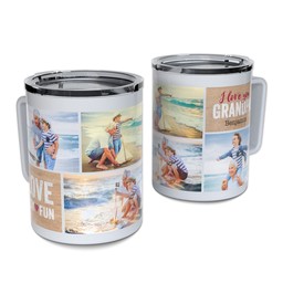 Personalized Coffee Travel Mugs with Love Joy Fun design