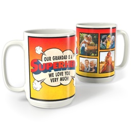 White Photo Mug, 15oz with Super Hero Grandad design