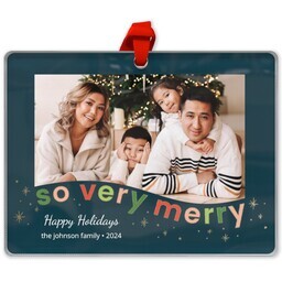 Rectangle Acrylic Photo Ornament with Bright Merry design