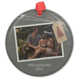 Circle Acrylic Ornament with Tree Tag design