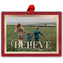 Rectangle Acrylic Photo Ornament with Here Comes Santa design