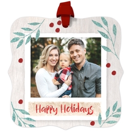 Personalized Metal Ornament - Fancy Bracket with Happy Hollydays design