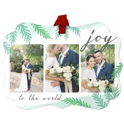 Personalized Metal Ornament - Scalloped with Joy Branches design