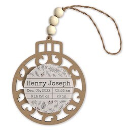 Beaded Wood & Acrylic Ornament with Announcing Baby design