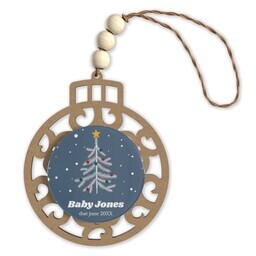 Beaded Wood & Acrylic Ornament with Baby Christmas Tree design
