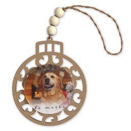 Beaded Wood & Acrylic Ornament with Be Merry design