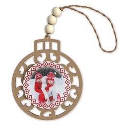 Beaded Wood & Acrylic Ornament with Festive Frame design