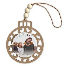 Beaded Wood & Acrylic Ornament with Let It Snow design