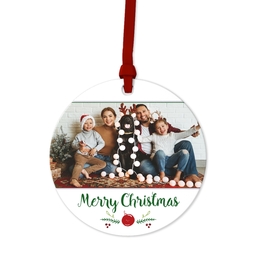 Ceramic Round Photo Ornament with Merry Christmas design