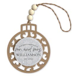 Beaded Wood & Acrylic Ornament with Merry & Married design