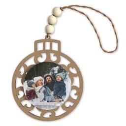 Beaded Wood & Acrylic Ornament with Nostalgic Christmas design