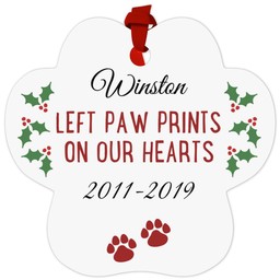 Paw Metal Ornament with Paws And Hearts Holly design