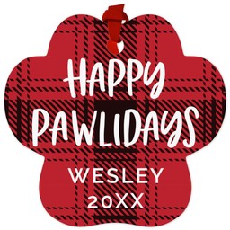 Paw Metal Ornament with Plaid Pawlidays design