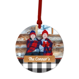Ceramic Round Photo Ornament with Plaid Season design