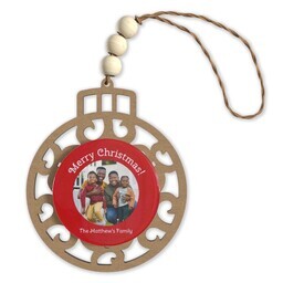 Beaded Wood & Acrylic Ornament with Red Laurels design