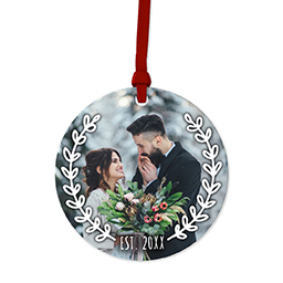 Ceramic Round Photo Ornament with Simple Wreath design