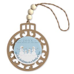 Beaded Wood & Acrylic Ornament with Snow Family design