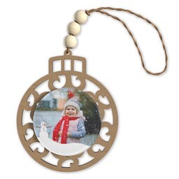 Beaded Wood & Acrylic Ornament with Snowman Frame design