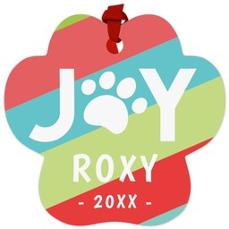 Paw Metal Ornament with Striped Joy design
