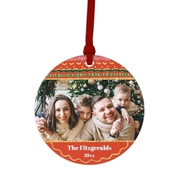 Ceramic Round Photo Ornament with Bright Bauble design