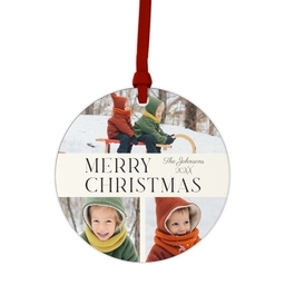 Ceramic Round Photo Ornament with Crisp Christmas Black design