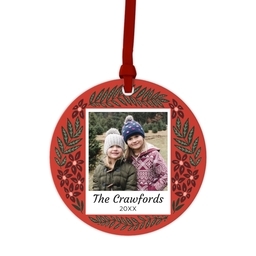 Ceramic Round Photo Ornament with Folk Greenery design