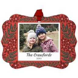 Personalized Metal Ornament - Scalloped with Folk Greenery design