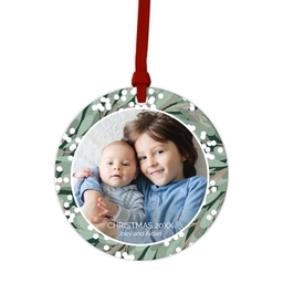 Ceramic Round Photo Ornament with Garland design