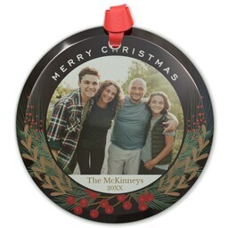 Circle Acrylic Ornament with Greenery design