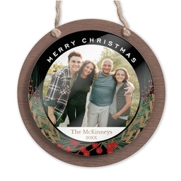 Wood & Acrylic Round Ornament with Greenery design