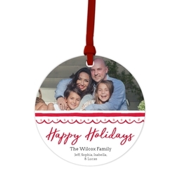 Ceramic Round Photo Ornament with Hand Drawn Frame Red design
