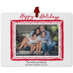 Photo Double-Sided Ornament with Hand Drawn Frame Red design