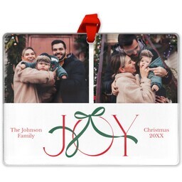 Rectangle Acrylic Photo Ornament with Joy Ribbon design