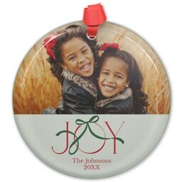 Circle Acrylic Ornament with Joy Ribbon design