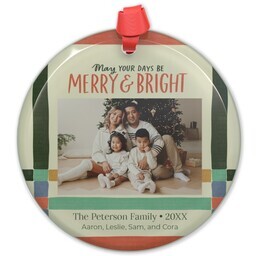 Circle Acrylic Ornament with Photo Strip Plaid design