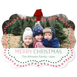 Personalized Metal Ornament - Scalloped with Stitch Holiday White design