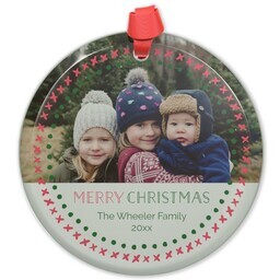 Circle Acrylic Ornament with Stitch Holiday White design